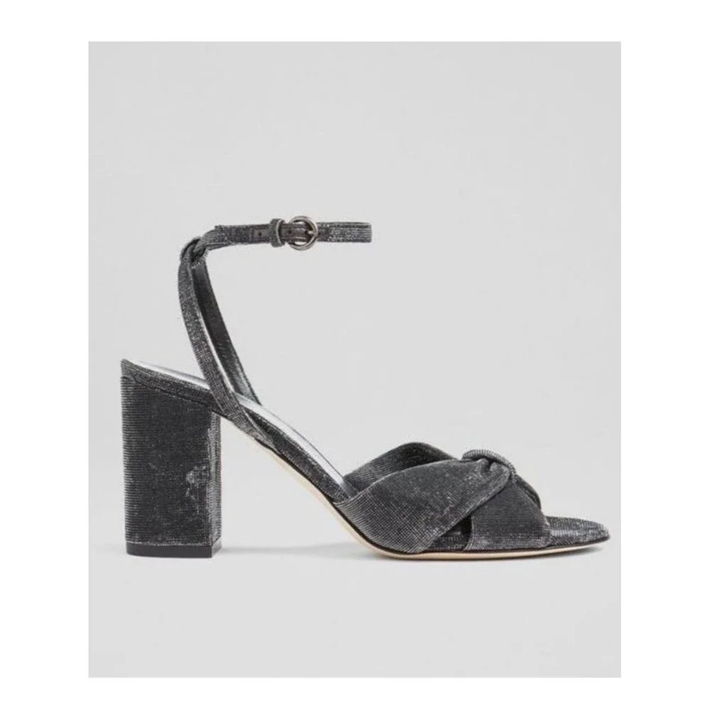 New LK Bennett Lucie Block Heel Sandals in Gunmetal Fabric Size 39 / US 9